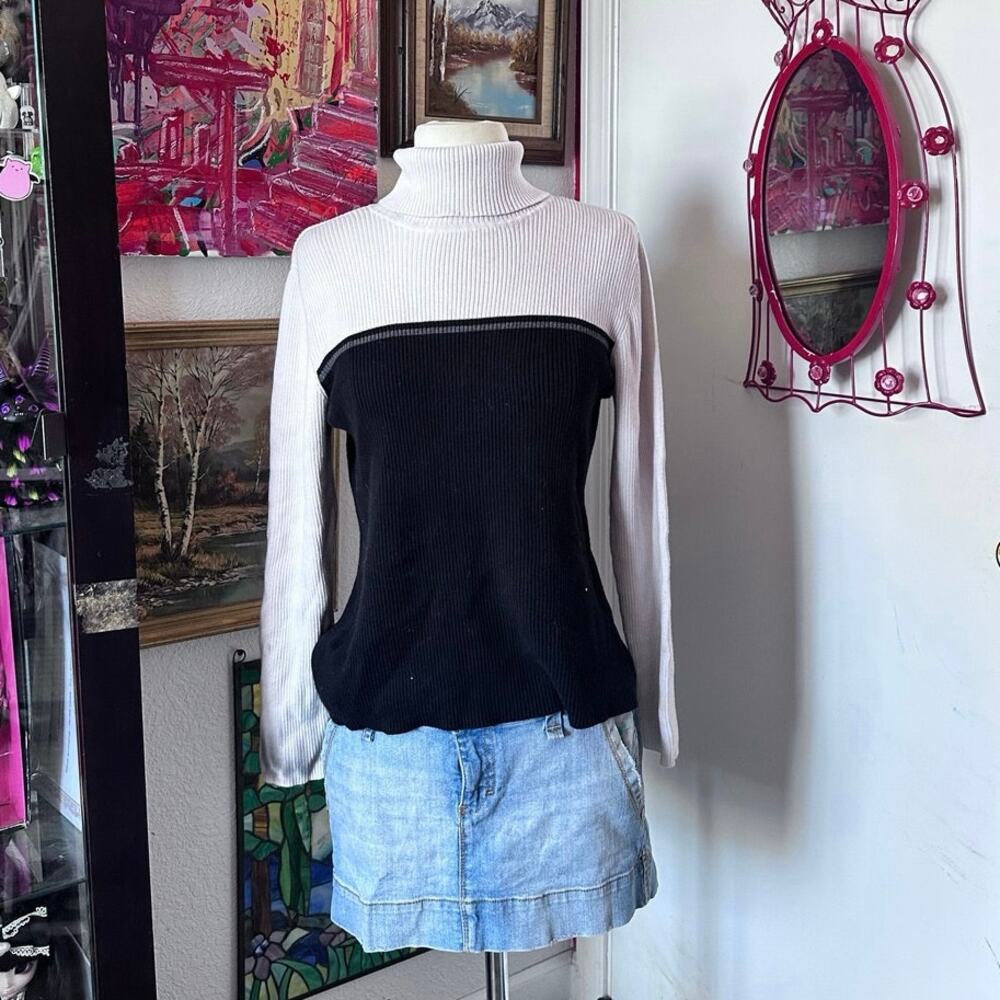 style & co white gray black turtleneck sweater top